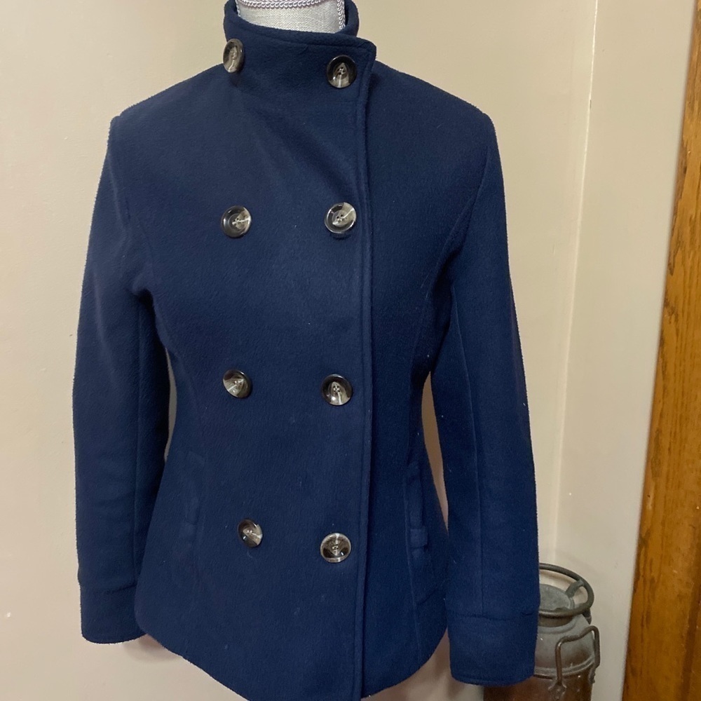 𝅺sacha Pacha Navy Blue Fleece Jacket Button Small